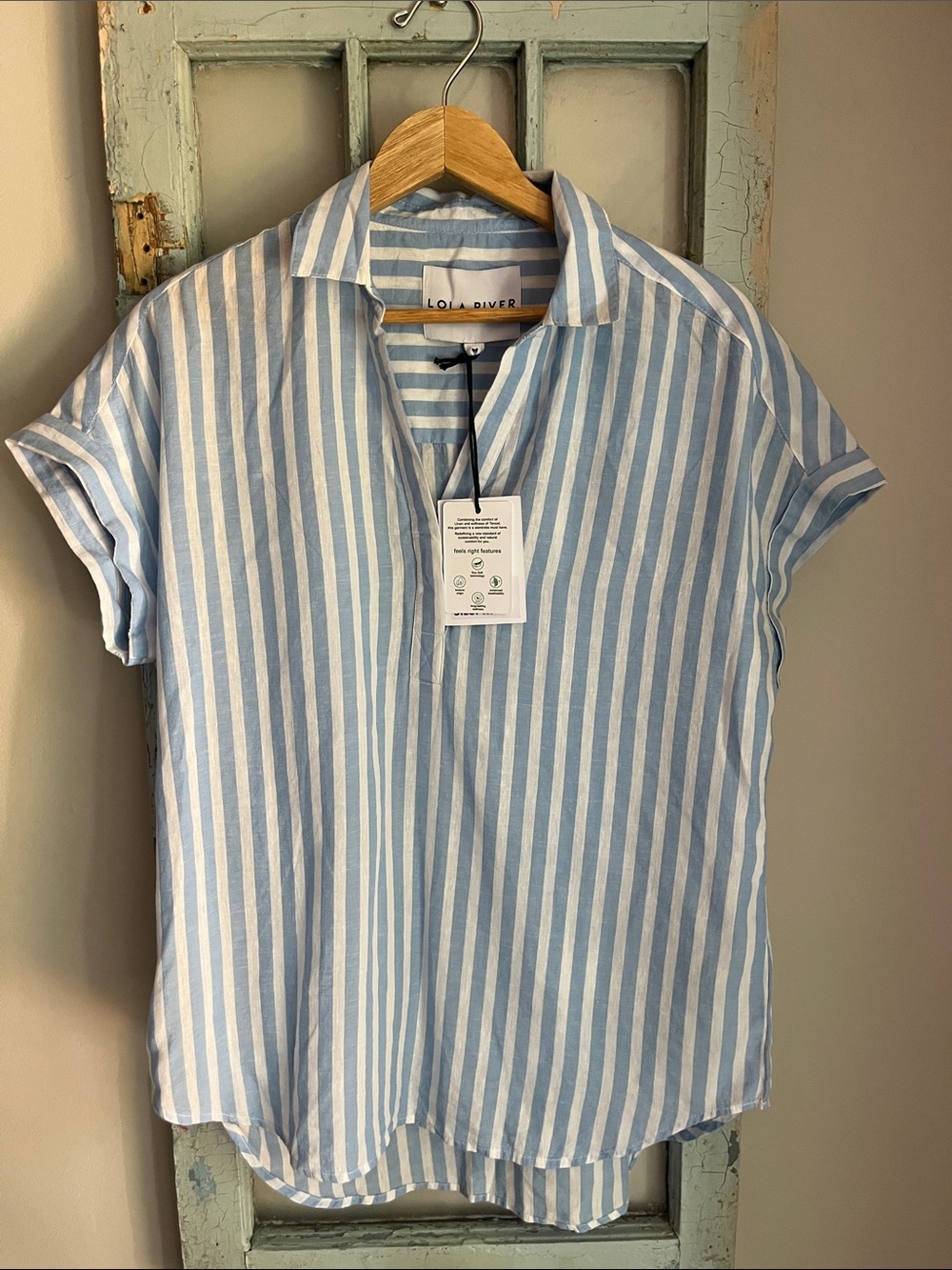 Women’s Blue & White Stripe Short-Sleeve Lola River shirt